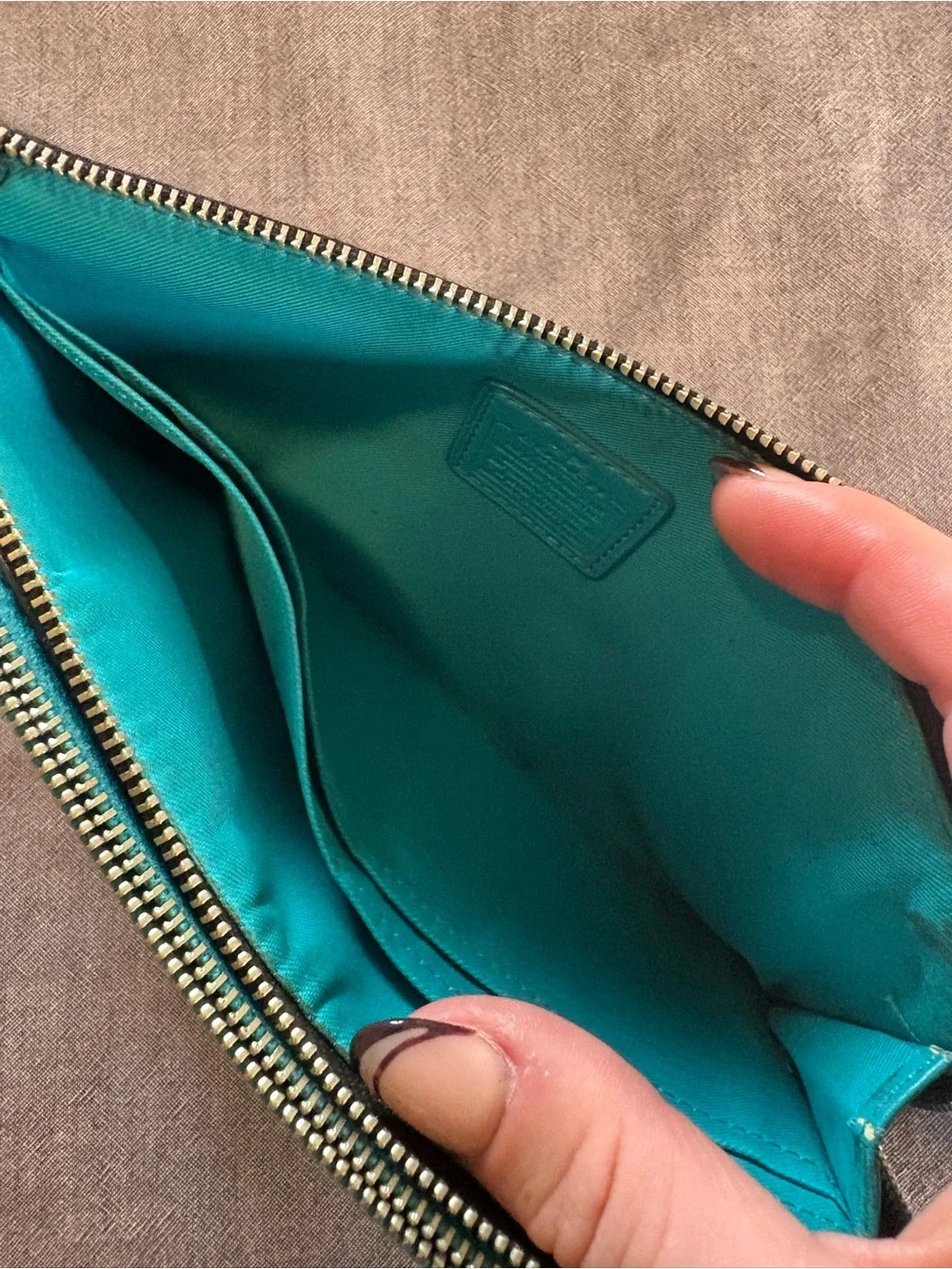 Coach Turquoise Pebbled Leather Wristlet with Gold Logo